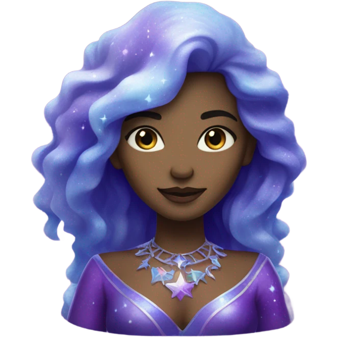 white skin mystical woman with sparkling galaxy hair with moon and stars in purple and blue shades emoji