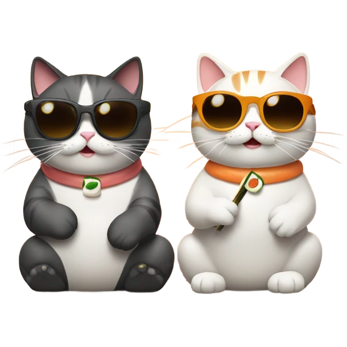 two cats wearing sunglasses and eating sushi emoji