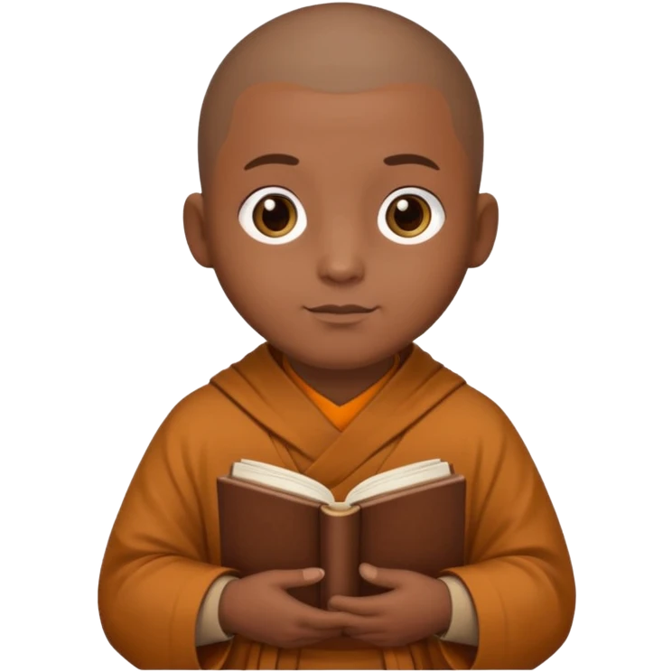 monk in brown robes holding a book, peaceful and wise, Puy du Fou theme park emoji emoji