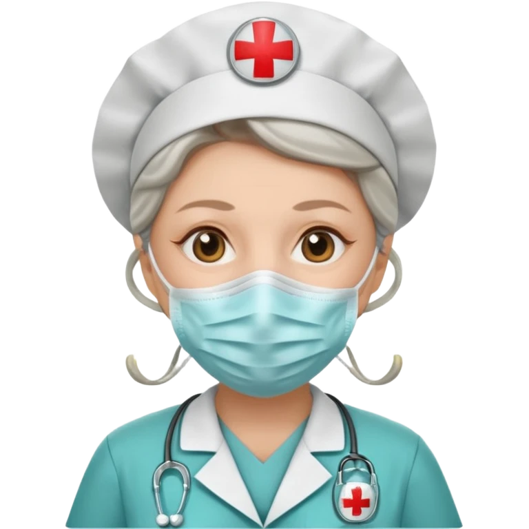 Old, female, wearing mask, solemn, nurse uniform
 emoji