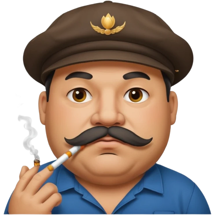a fat father with a cap and tattoos, a cigarette in his mouth, and a mustache. emoji