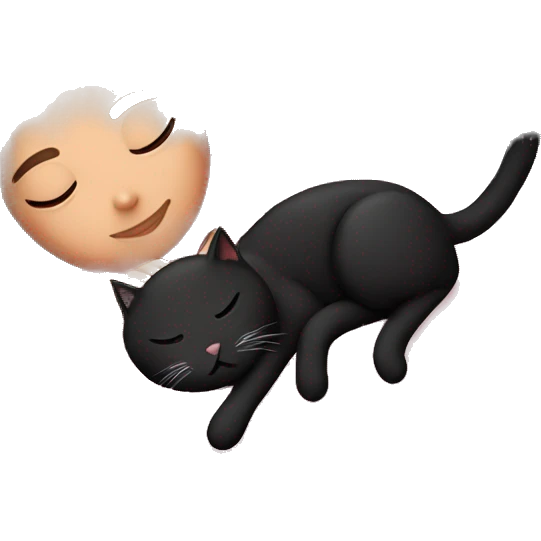 Brunette girl sleeping with black cat in pink bed emoji