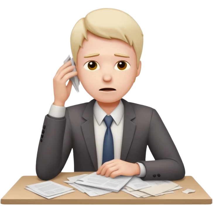 office worker in stress with papers emoji