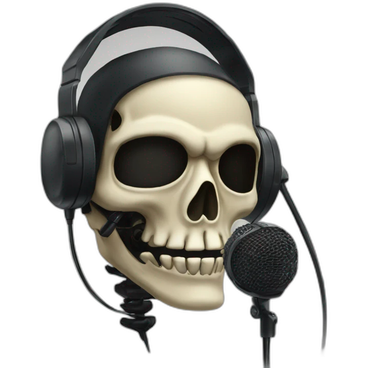 Military Skeleton mask with a long black mask underneath it and headset with a microphone emoji