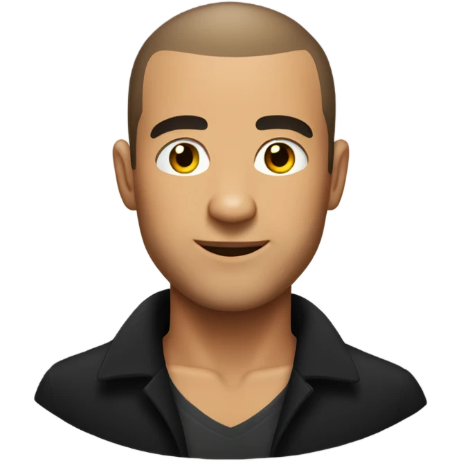 italian man, with buzz cut and no beard. wearing a black smart shirt unbuttoned. emoji