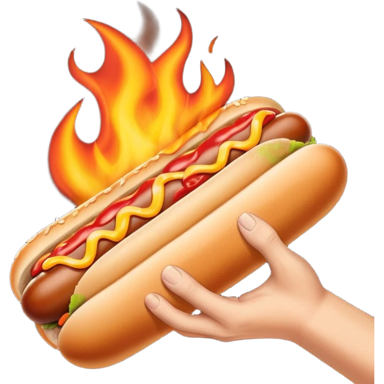 Hand Holding a Flaming Hotdog emoji