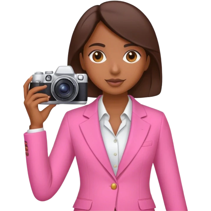 Brune girl pink suit caméra  emoji