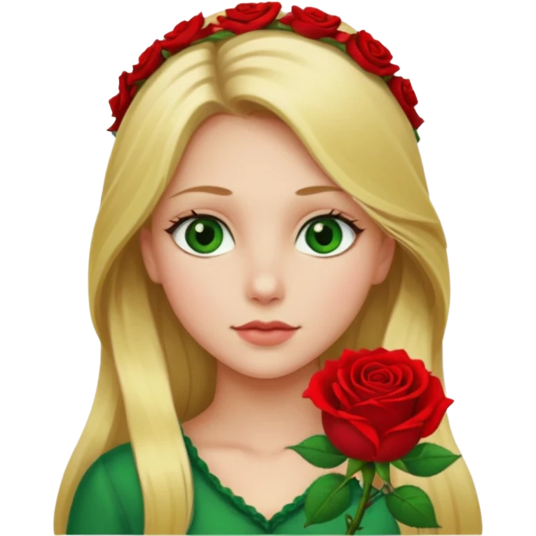 Girl profile picture with long blonde hair and green eyes and 1 flower in her hair emoji
