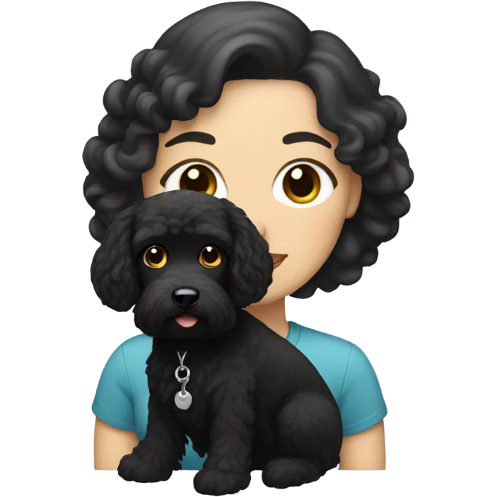 white woman with black hair and a black cockapoo emoji