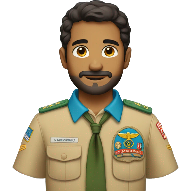 Man with dark hair, a three days beard, in light blue boy scout uniform emoji