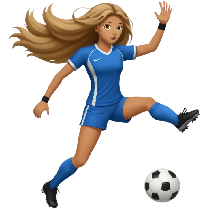 Long Haired Football Players, Female player, full body kick ball emoji