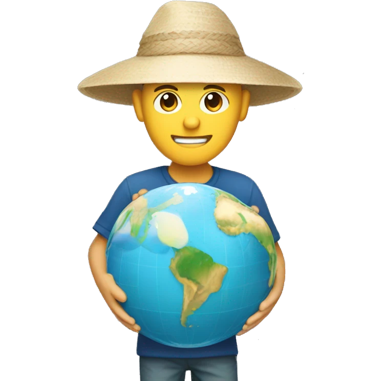 white traveler with a Vietnamese hat on his head and a globe in his hands emoji