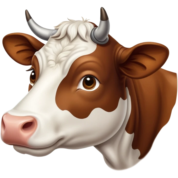 cinematic-noble-brown-and-white-cow-portrait-emoji,-poised-and-regal,-with-a-large,-sturdy-build-and-a-beautifully-patterned-hide-of-rich-brown-accented-by-crisp-white-patches,-deep-set-soulful-brown-eyes,-simplified-yet-sharp-and-sophisticated emoji