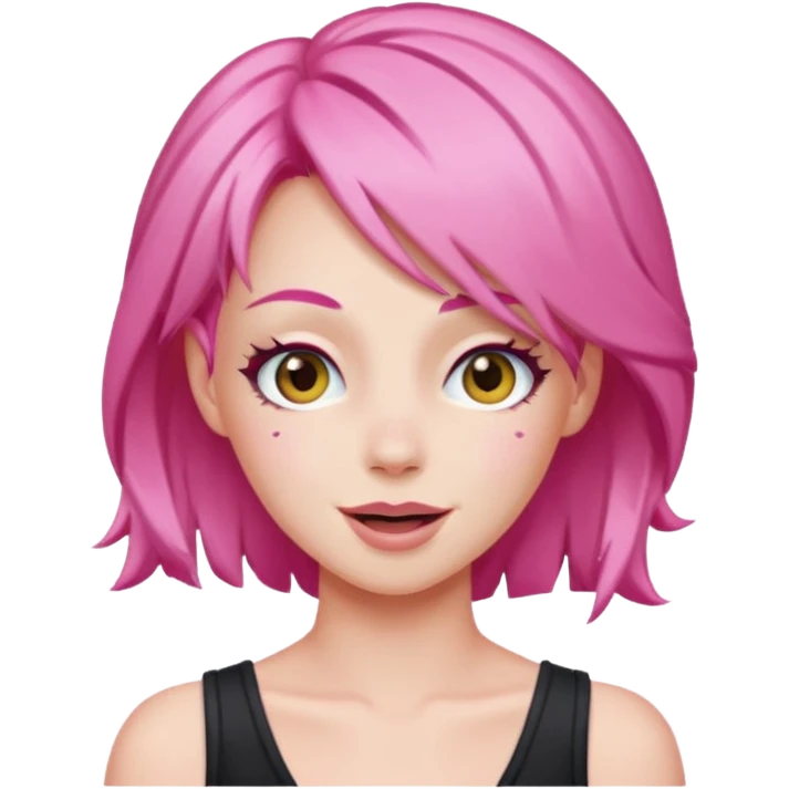 simple emoji of Jem from Jem and the Holograms, classic pink hair, winking emoji