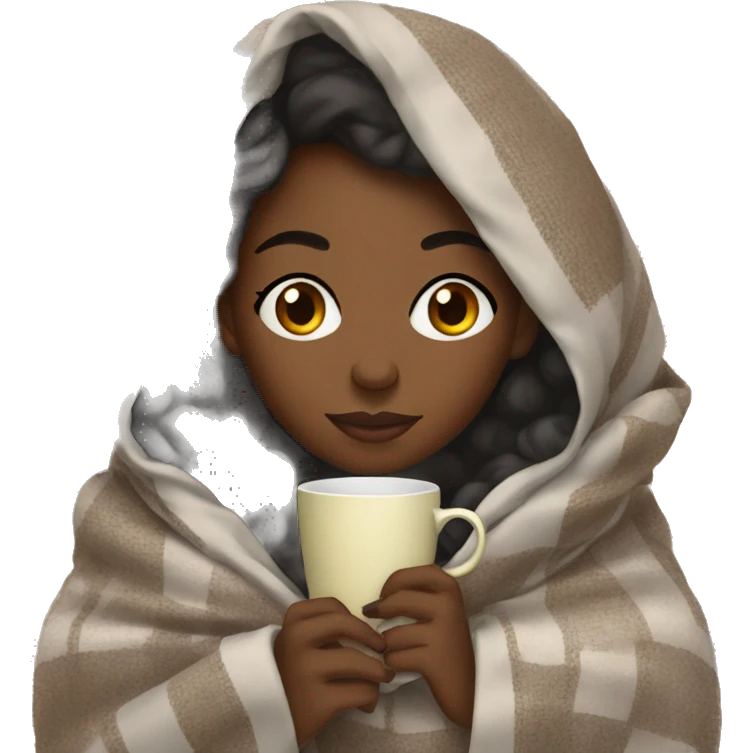 Black woman wrapped in blanket drinking tea  emoji