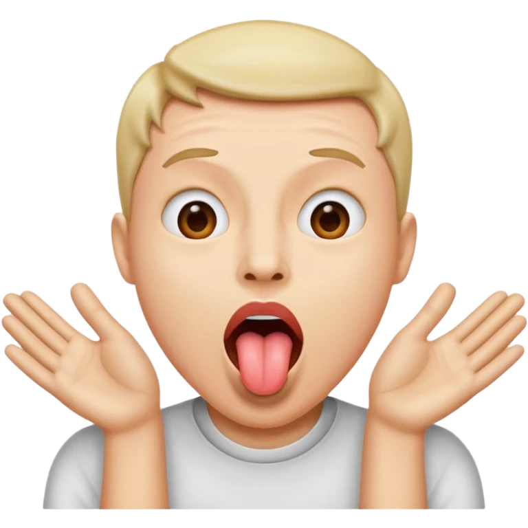 mouth open with tongue out and 2 hands to the side emoji