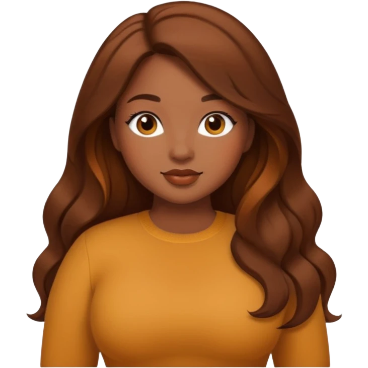 Curvy pretty brown girl with long brown hair, wearing fall colors emoji