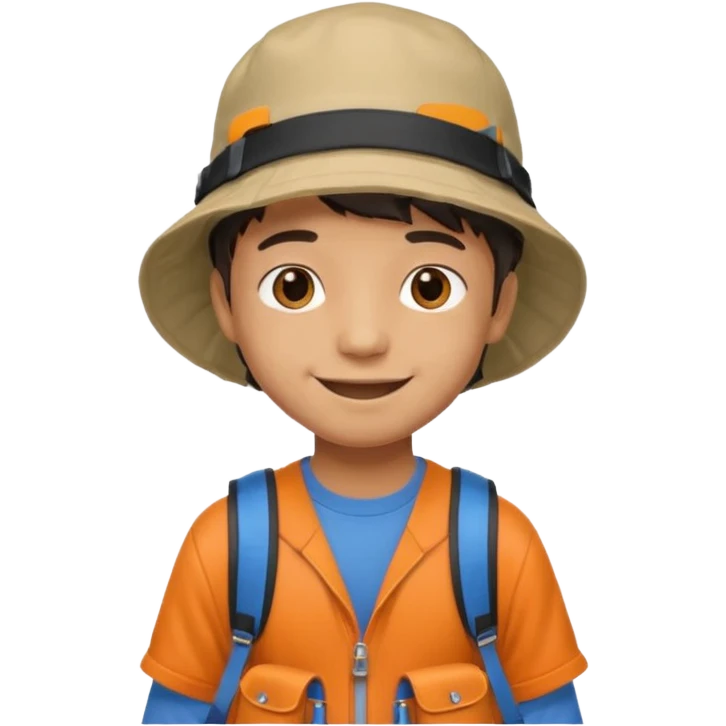 a young student boy with the backpack with bucket hat emoji
