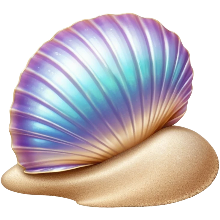 A shiny seashell rests on the sandy shore, hiding tiny secrets from the sea emoji