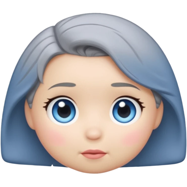female tsum tsum plush, blue eyes, grey 1940s bob hair, no body, no mouth, emoji style emoji
