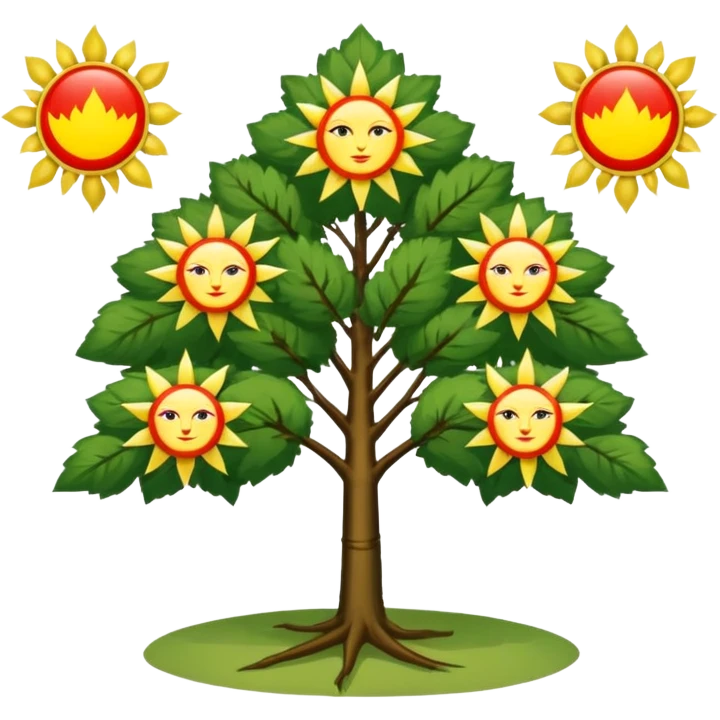 Флаг Чувашии(две мелкие красные полосы снизу, жёлтый фон, чувашское древо и три чувашских солнца из мифологии)  emoji