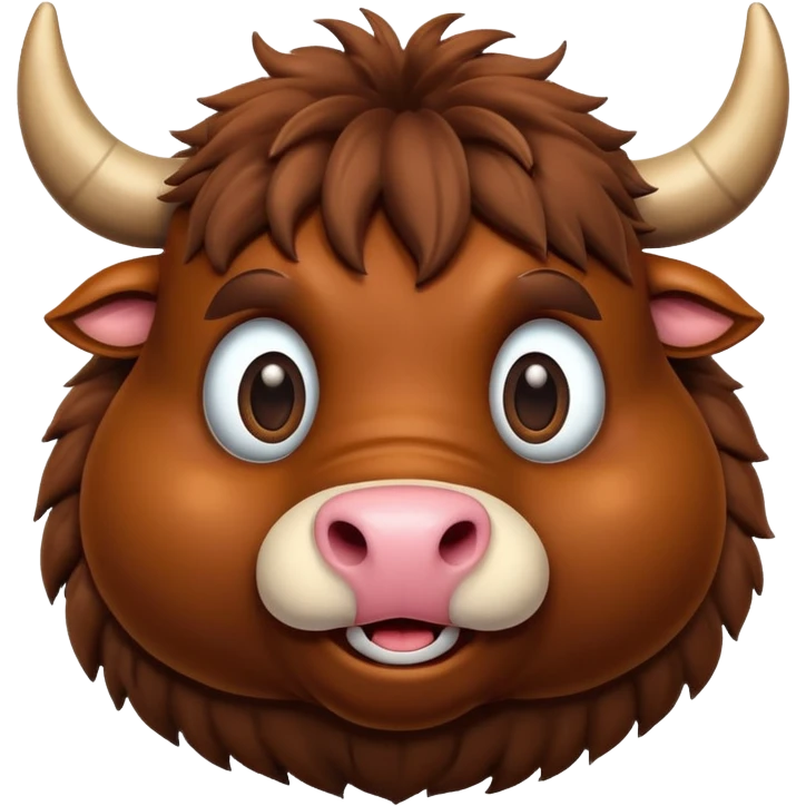 An adorable 3d brown bull with large and exaggerated features in the shape of a ball. Make the background white emoji