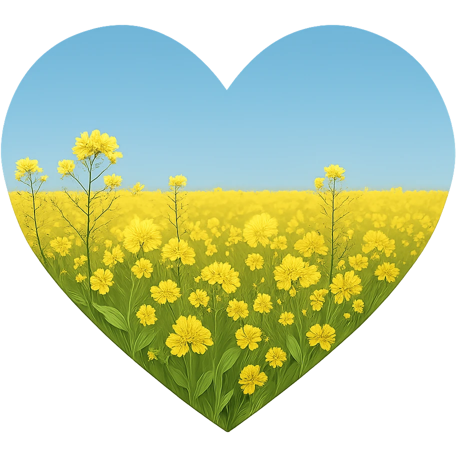 heart with a golden canola field, clean digital illustration emoji