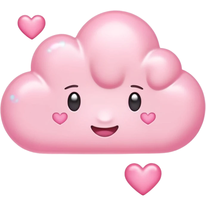 Pastel pink thought bubble emoji with floating hearts inside, dreamy kawaii style, glossy finish, emoji