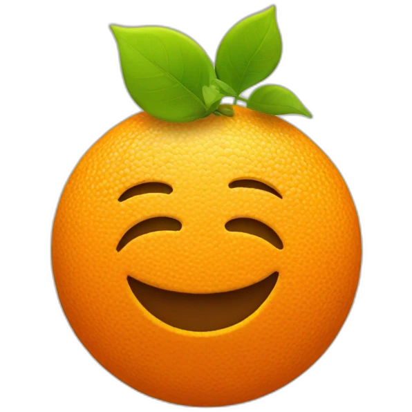 happy face as a orange with leaves at top emoji