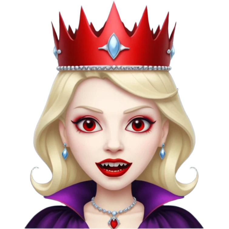 queen vampire with crown and fangs emoji