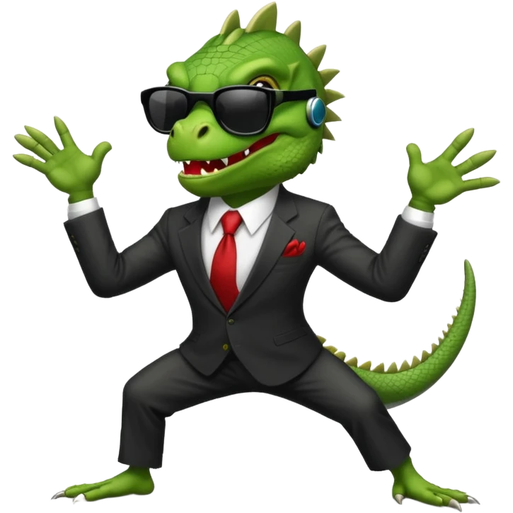 capitalist iguana banker godfather with black sunglasses breakdance scaring emoji
