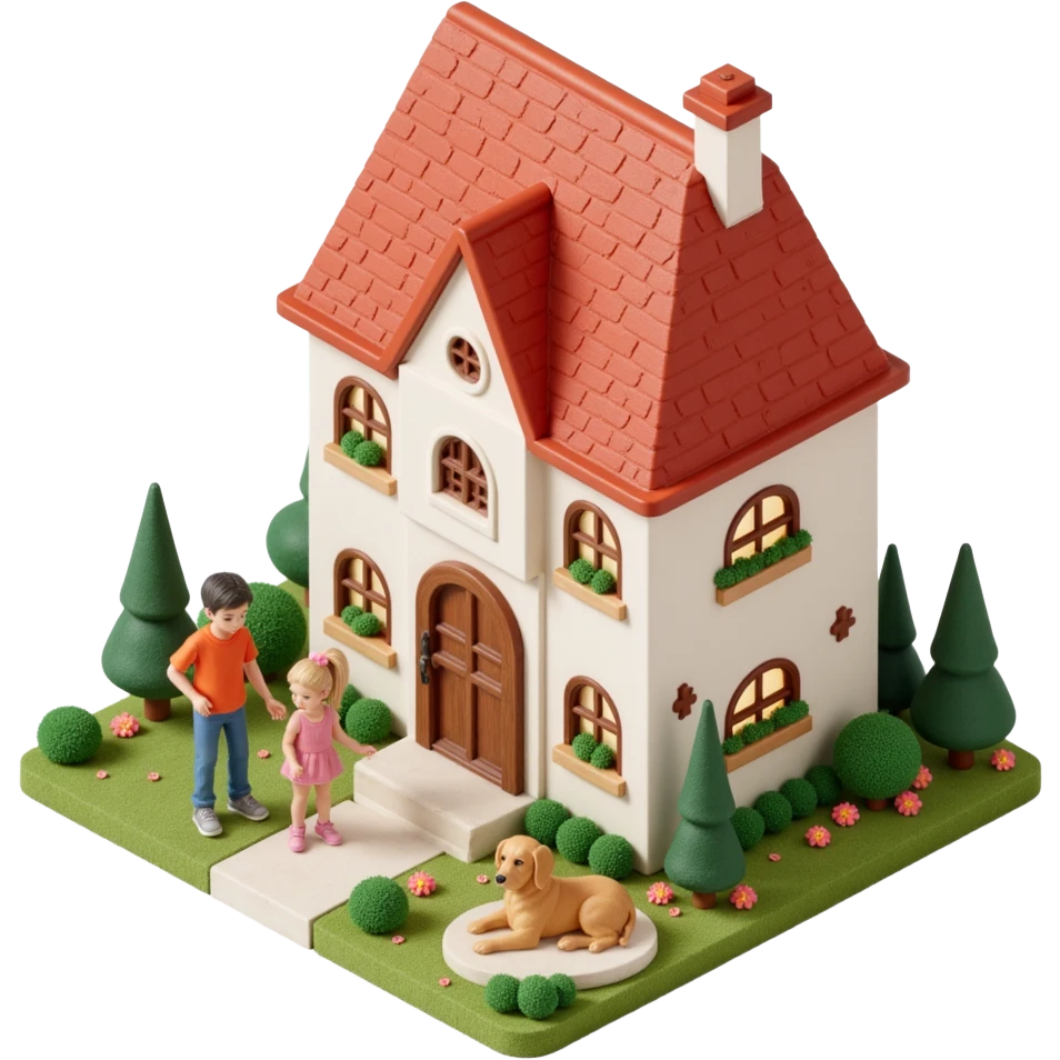 palace house with a family and pet, celebrations  emoji