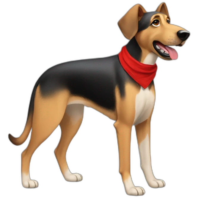 Coonhound/German Shepherd dog wearing small plain red bandana walking left semi realistic with floppy ears emoji