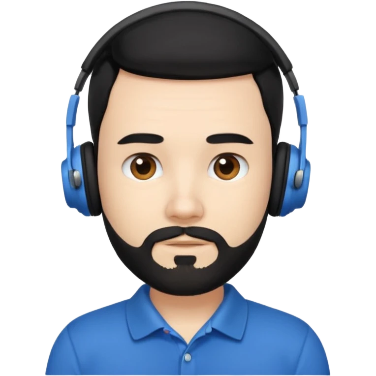 black and  hair with beard and headphones white skin male and nice polo shirt hair short on side emoji