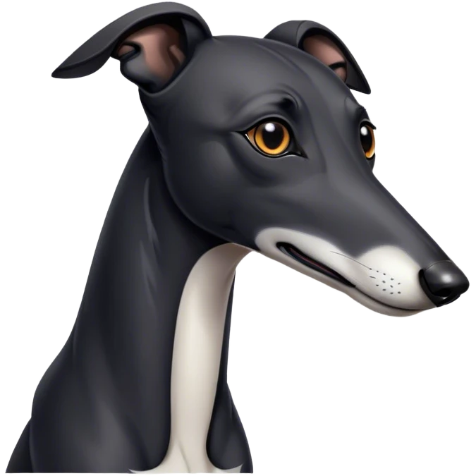 Cinematic Noble Black Greyhound Portrait Emoji, Poised and regal, with a lean, graceful build and a sleek, jet-black Fur, deep-set soulful dark eyes, Simplified yet sharp and sophisticated features, highly detailed, glowing with a soft, dignified glow, high shine, intelligent and swift, stylized with an air of elegance, focused and attentive, soft glowing outline, capturing the essence of a watchful and commanding racer, so majestic it feels as though it could sprint out of the screen with effortless authority! emoji
