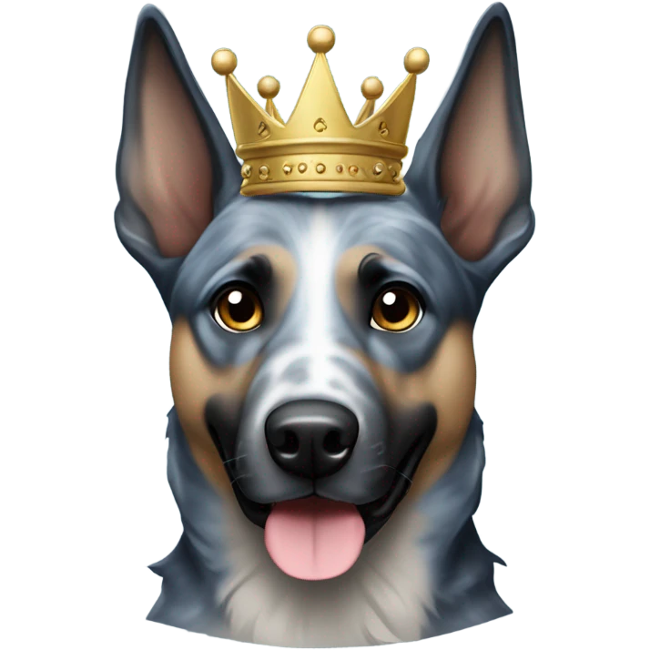A malinois dark blue merle color with a crown on his head emoji