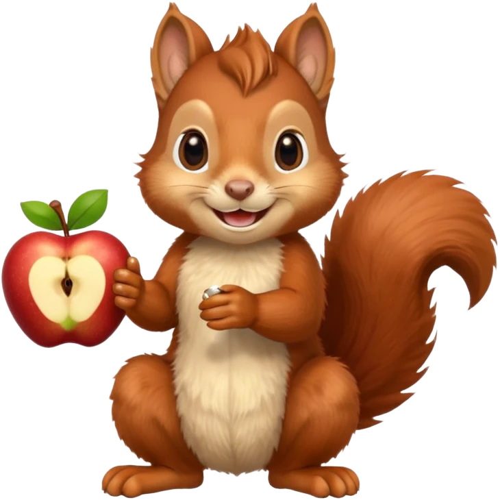 red squirrel holding a nut in paws, smiling, clear fur, apple emoji style emoji