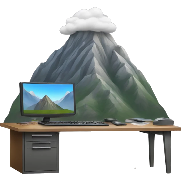 MOUNTAIN WITH A FACE TYPING ON A COMPUTER  emoji