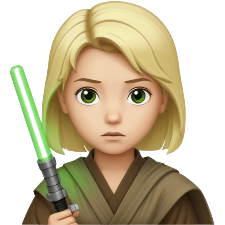 Young jedi with blonde hair holding a green lightsaber emoji