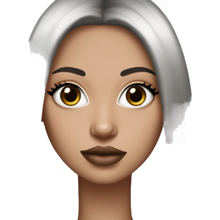White girl with black long straight hair, pink front highlights, thick septum ring, long lashes, nostril hoop, and big lips emoji