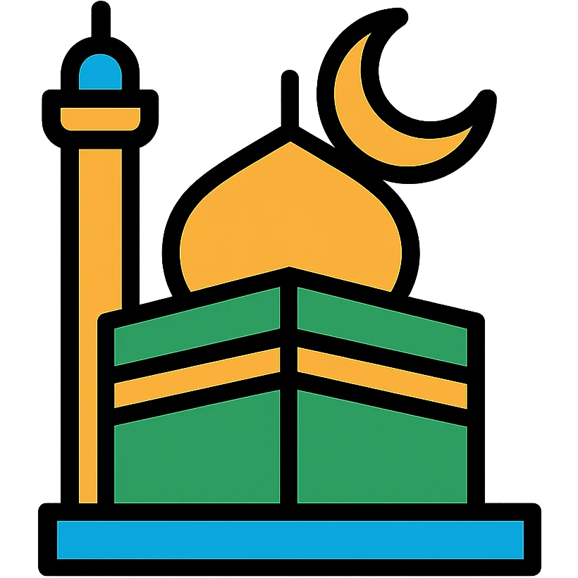 Mecca mosque silhouette with crescent moon emoji