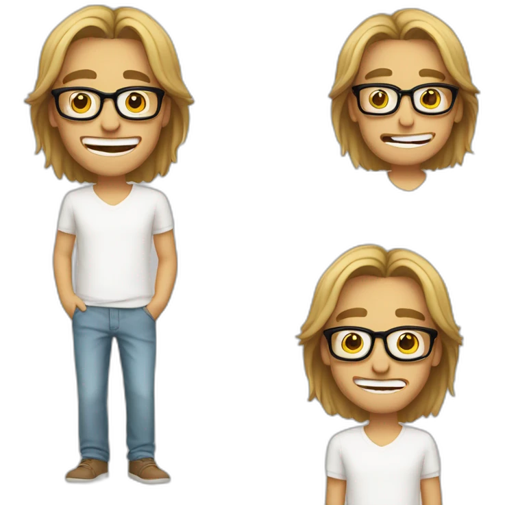 a skinny guy with mid range length straight hairs wearing glasses is stopping laugh and blushing emoji