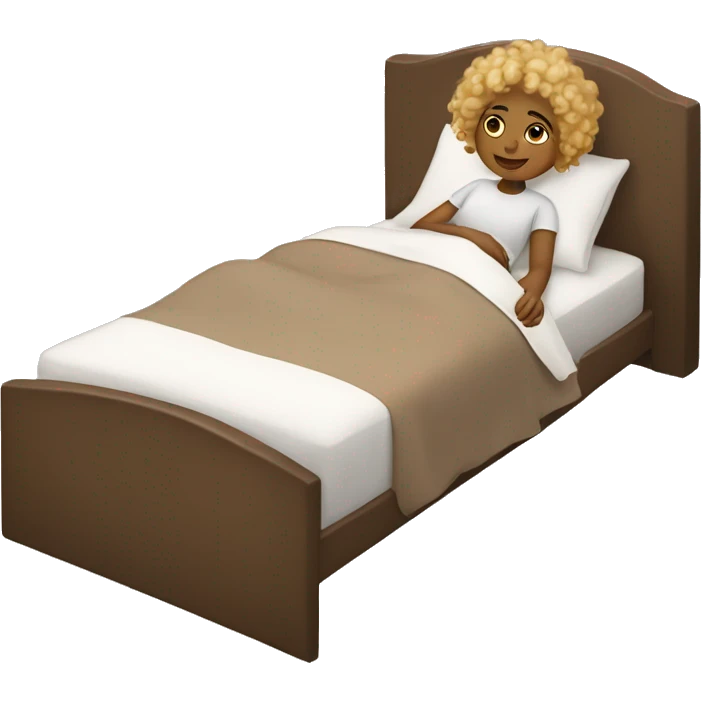Brown girl with blonde curls relaxing in bed emoji