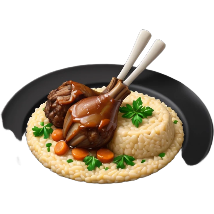 Lamb Shanks with Risotto Nero on a black plate-no cutlery  emoji