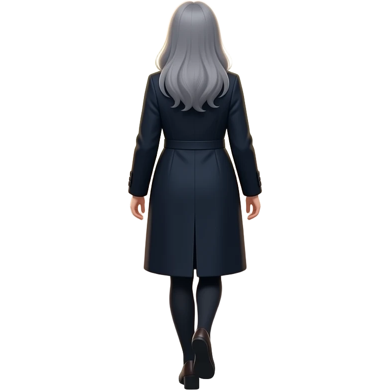 woman with long gray hair from the back as she walks out emoji