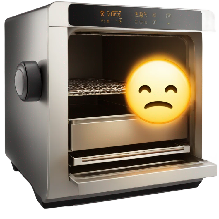 Gold light shining out of air fryer drawer  emoji