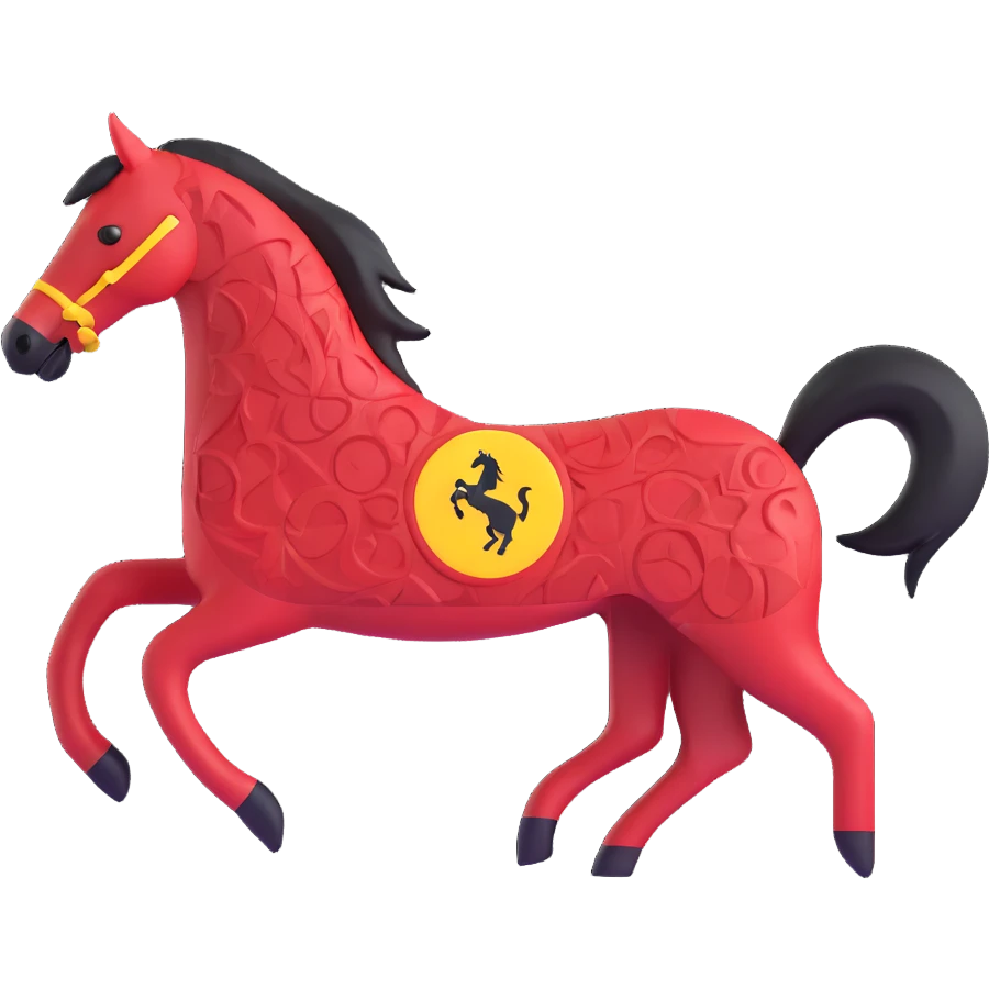 3D circular pattern, yellow-red stylized horse motif, Ferrari style, no brand name emoji