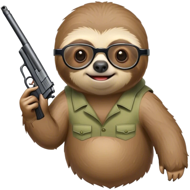 sloth with glasses shooting a gun emoji
