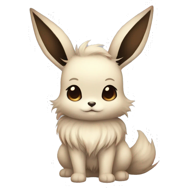 Kawaii Pale Eevee with dark brown long emo hair covering her eyes Full Body emoji