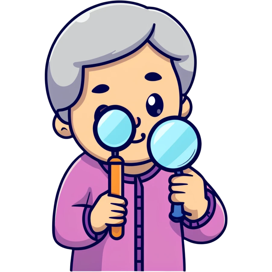 grandmother character holding a magnifying glass emoji